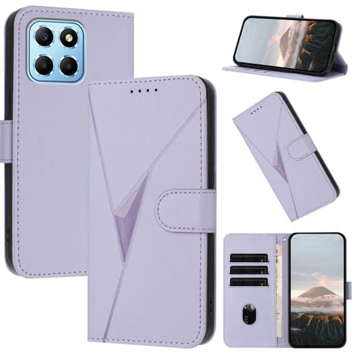 Funda de Cuero con Cierre de Hebilla y Diseño Triangular para Honor X8 5G (Morado Claro)