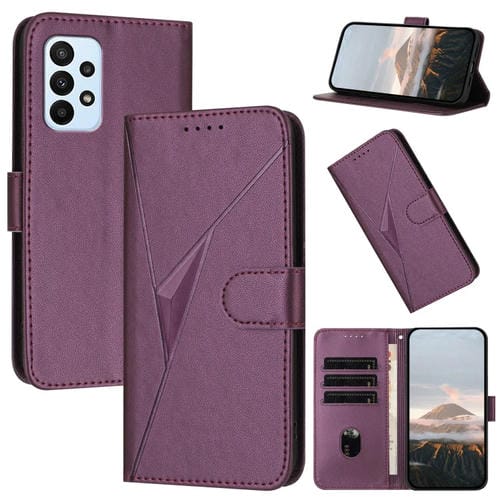 Funda de Cuero Samsung Galaxy A23 4G Cierre de Hebilla Diseño Triangular (Morado Oscuro)