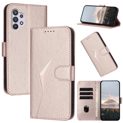 Funda Cuero Samsung Galaxy A32 5G Cierre Hebilla Diseño Triangular (Oro Rosa)