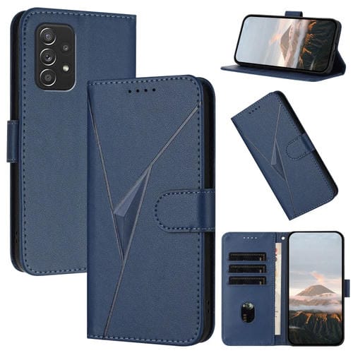 Funda de Cuero Samsung Galaxy A52 4G/5G Cierre Hebilla Diseño Triángulos (Azul Real)
