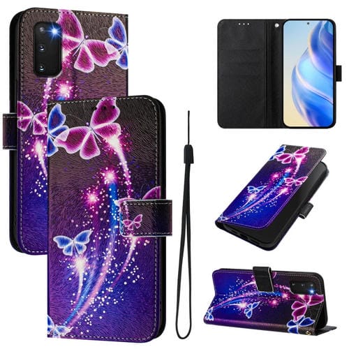 Funda de Cuero para Teléfono Samsung Galaxy S20 con Patrón de Dibujo Artístico (Mariposa de Fuegos Artificiales)