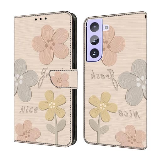 Funda de Piel Samsung Galaxy S21 5G Pintada a Mano Flores (Beige)