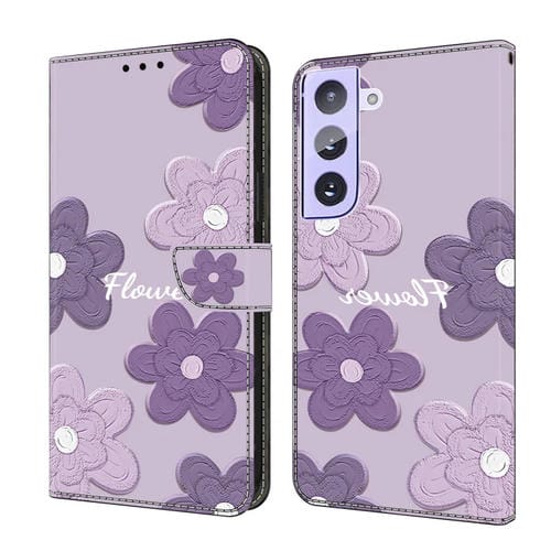 Funda de Cuero Samsung Galaxy S21 FE 5G Pintada a Mano Flores (Morado Oscuro)