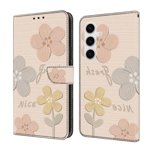 Funda para Samsung Galaxy A15 5G de Piel Pintada a Mano con Flores (Beige)