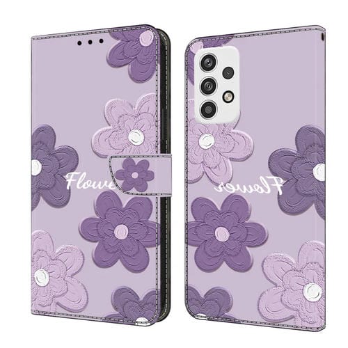 Funda de Cuero Samsung Galaxy A32 5G Pintada a Mano Flores (Morado Oscuro)