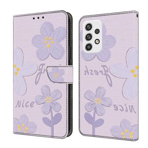Funda de Piel Samsung Galaxy A32 5G Pintada Fresca con Pequeñas Flores (Lilas)