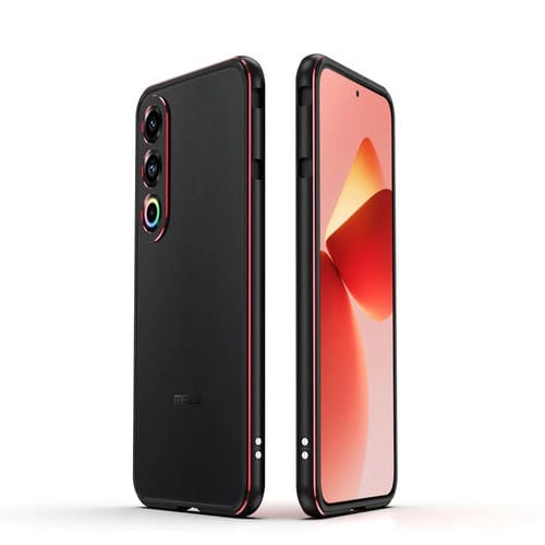 Protector de Lente y Funda con Marco de Metal para Meizu 21 Aurora (Negro y Rojo)