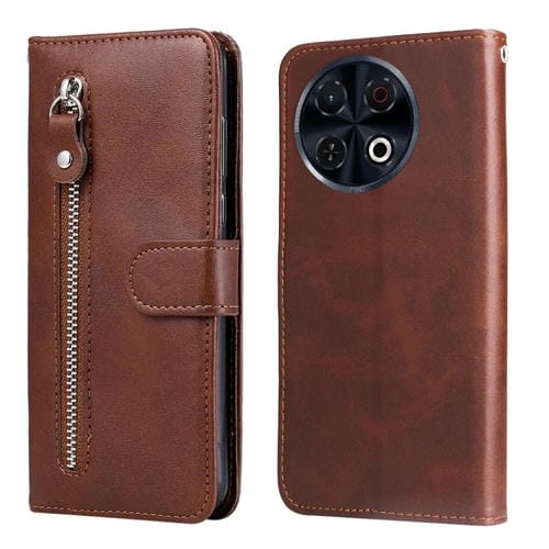 Funda de Piel con Cremallera y Textura de Becerro para Tecno Spark 30 Pro 4G (Marrón)