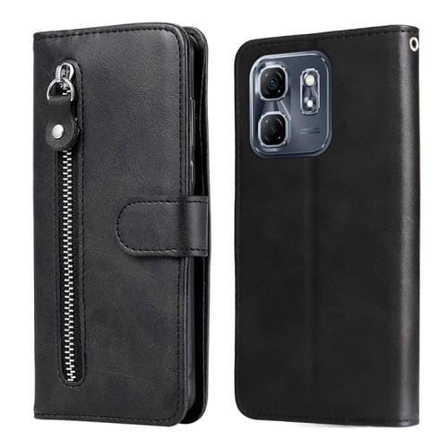 Funda de Piel con Textura de Becerro y Cremallera para Infinix Hot 50I Smart 9 (Negra)