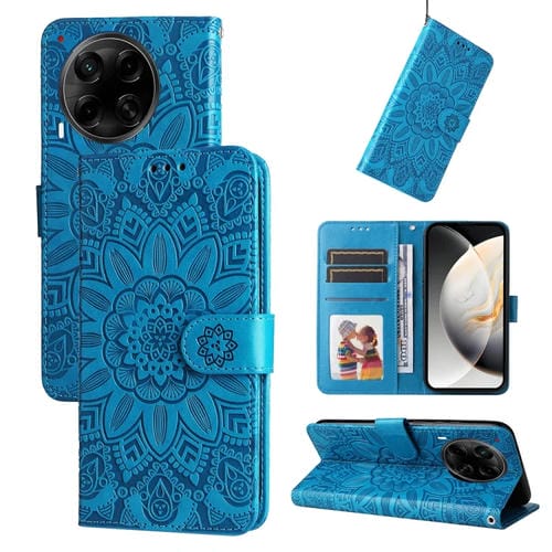Funda de Piel con Relieve Girasol para Tecno Camon 30S y 30S Pro (Azul)