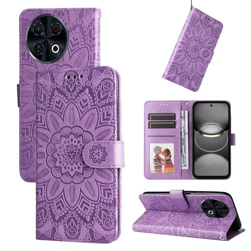 Funda de Piel con Relieve de Girasol para Tecno Spark 30 Pro 4G (Morado)