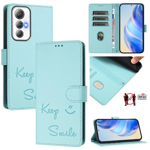 Funda de Cuero Rfid con Relieve Sonriente para Cubot Max 5 (Verde Menta)