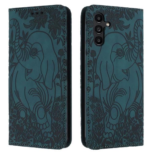 Funda Cuero Samsung Galaxy S25 5G Relieve Elefante Retro (Verde)
