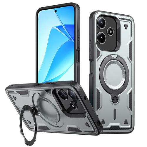 Funda híbrida de TPU con soporte de anillo MagSafe para Redmi 13 4G/5G/Note 13R (gris)