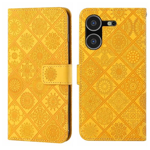 Funda de Cuero para Tecno Pova 5 con Patrón En Relieve Estilo Étnico (Amarillo)