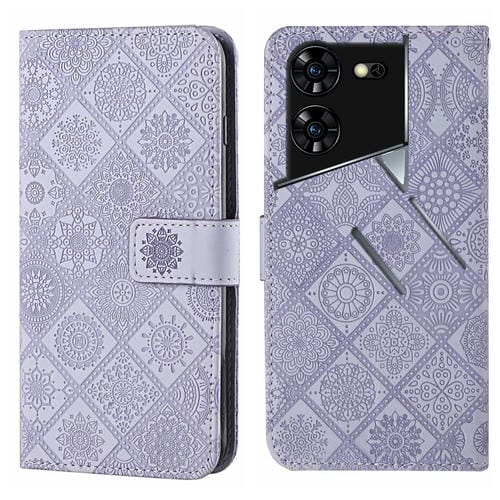 Funda de Cuero para Tecno Pova 5 Pro con Patrón En Relieve Estilo Étnico (Morado)