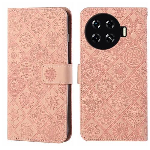 Funda Cuero Tecno Spark 20 Pro+ Patrón Relieve Étnico (Rosa)
