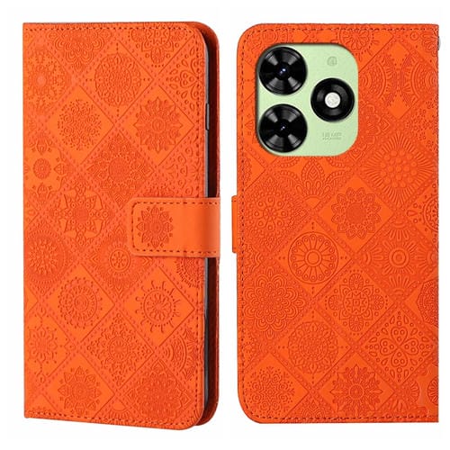 Funda de Cuero con Patrón en Relieve Estilo Étnico para Tecno Spark Go 2024 (Naranja)