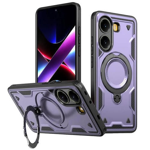 Funda híbrida de TPU con soporte de anillo MagSafe para Xiaomi Poco X7 Pro 5G (morado)