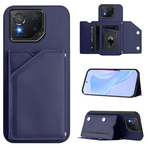 Estuche para Asus Rog Phone 8 con 4 Ranuras para Tarjetas y Correa para Muñeca (Azul)
