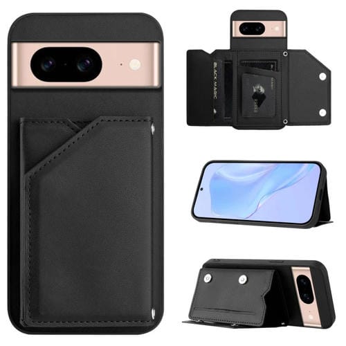 Funda para Teléfono Google Pixel 8A Skin Feel con 4 Ranuras para Tarjetas y Correa (Negra)
