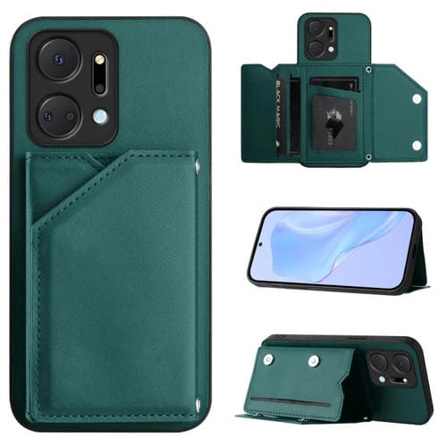 Funda para Teléfono Honor X7A Play7T con 4 Ranuras para Tarjetas y Correa para Muñeca (Verde)