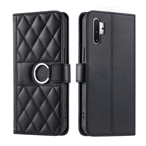 Funda Cuero Samsung Galaxy Note10+ Forma Rombo Hebilla Anillo (Negra)