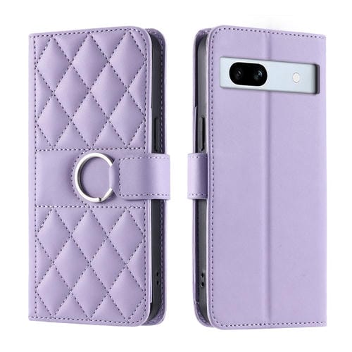 Funda de Cuero con Diseño de Rombos y Hebilla para Google Pixel 7A (Morado)