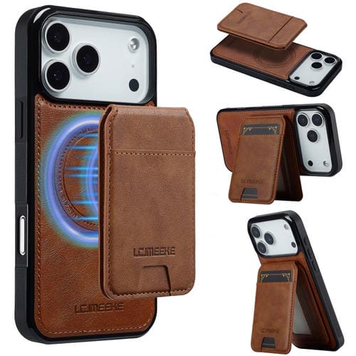 For iPhone 17 Pro LC.IMEEKE L3 Series Detachable RFID Card Bag Magsafe Phone Case(Brown)