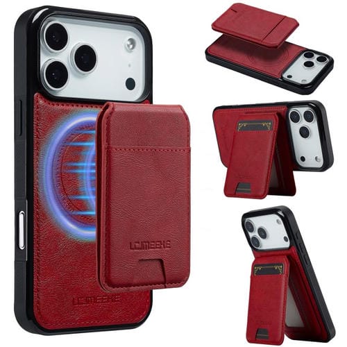 Funda para iPhone 17 Pro Max LC.IMEEKE L3 Series con tarjetero RFID desmontable y Magsafe (roja)
