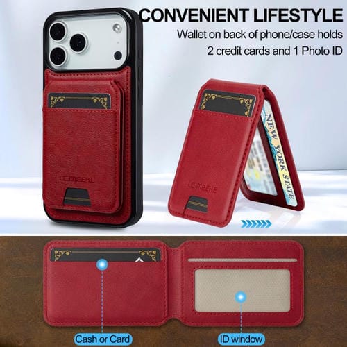 Funda para iPhone 17 Pro Max LC.IMEEKE L3 Series con tarjetero RFID desmontable y Magsafe (roja)