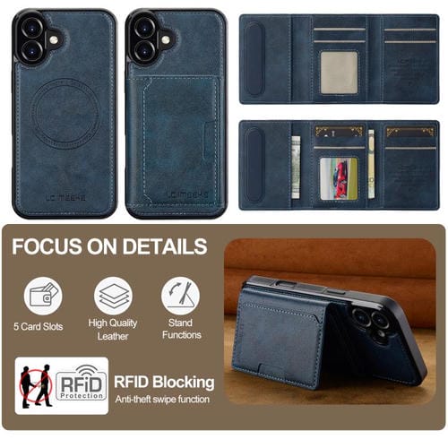 Funda para iPhone 17 LC.IMEEKE L5 con tarjetero RFID desmontable y Magsafe (azul)