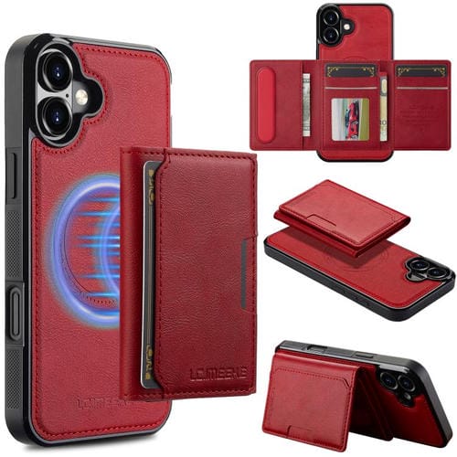 Funda para iPhone 17 LC.IMEEKE L5 con tarjetero RFID desmontable y Magsafe (roja)