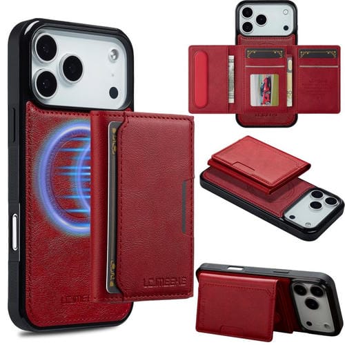 Funda para iPhone 17 Pro Max LC.IMEEKE L5 con tarjetero RFID desmontable y Magsafe (roja)