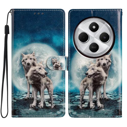 Funda de Cuero con Dibujo a Color para Redmi A4 5G (Twin Wolves)