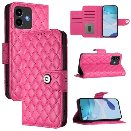 Funda de Cuero con Tapa y Textura Rombal para Cubot Note 40 con Cordón (Rosa y Rojo)