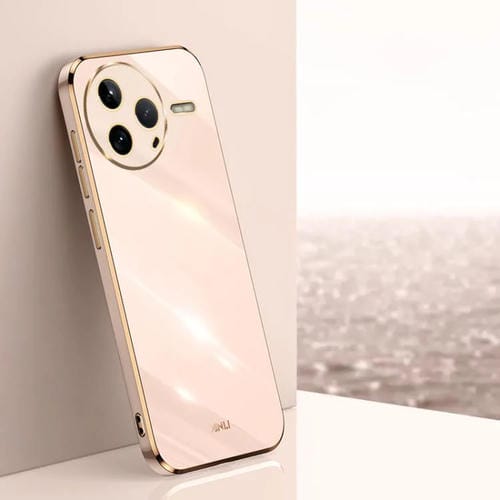 Funda de TPU con Borde Dorado y Revestimiento 6D Recto para Redmi K80 Xinli (Rosa)