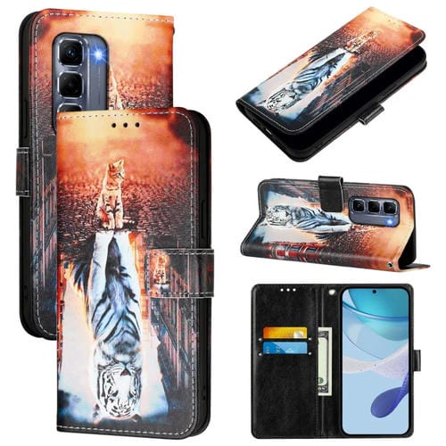 Funda de Cuero para Infinix Hot 50 Pro+ 4G con Diseño de Gatos y Tigres (Colores Lisos)