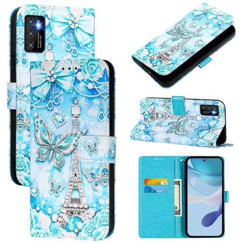 Funda de Cuero para Cubot P50 con Dibujo de Mariposa en Forma de Torre (Liso)
