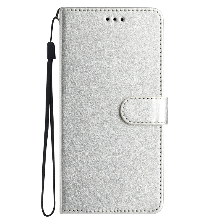Funda de Cuero con Tapa Horizontal y Textura de Seda para OnePlus 13 (Plateada)