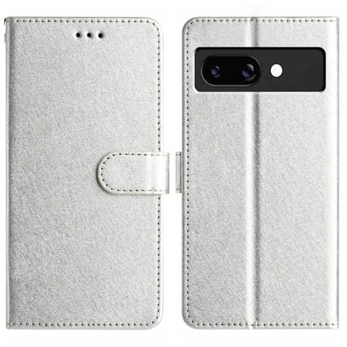 Funda de Cuero con Tapa Horizontal y Textura de Seda para Google Pixel 9A (Plateada)