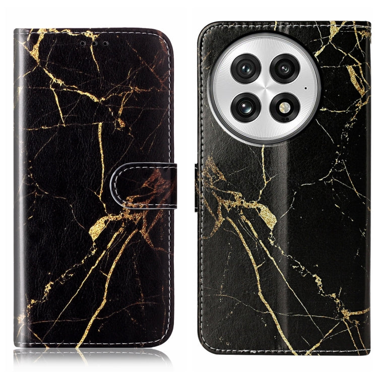 Funda de Cuero para OnePlus 13 con Patrón Mármol y Dibujo de Colores (Mármol Negro y Dorado)