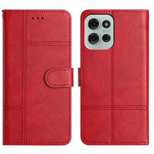 Funda de Cuero con Textura Piel de Vaca y Costuras para Motorola Moto G75 (Rojo)