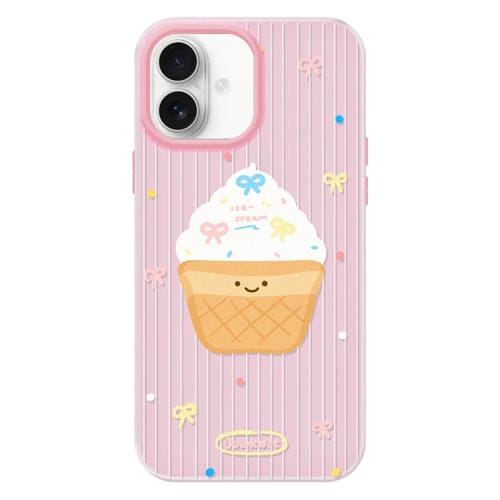 Funda híbrida TPU Policarbonato iPhone 16 Tacto Sedoso (Rosa con Lunares y Helado)