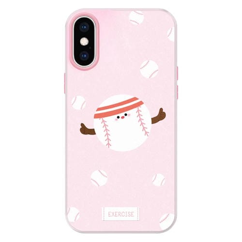 Funda híbrida TPU Policarbonato iPhone X/Xs Tacto sedoso (Rosa Béisbol Deportivo)