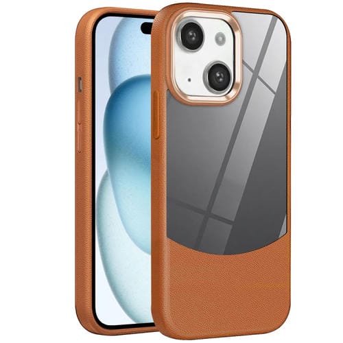 Funda Híbrida Acrílico y TPU iPhone 15 Plus Textura Lichi (Marrón)