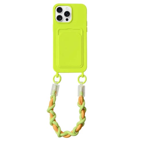 Estuche para Teléfono Dopamina iPhone 13 Pro con Ranura para Tarjeta y Cordón (Verde Fluorescente)