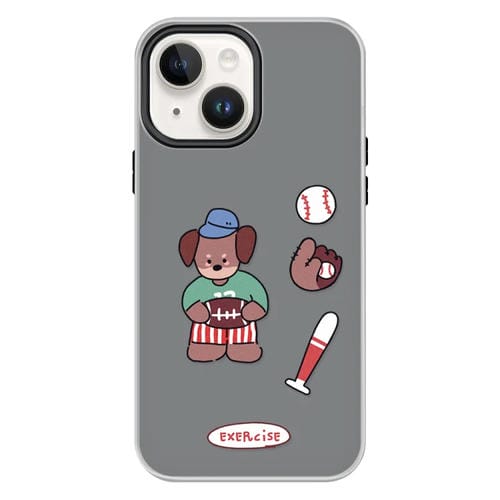 Funda híbrida TPU y Policarbonato iPhone 15 Plus con Tacto Sedoso (Perro Marrón Béisbol Negro)