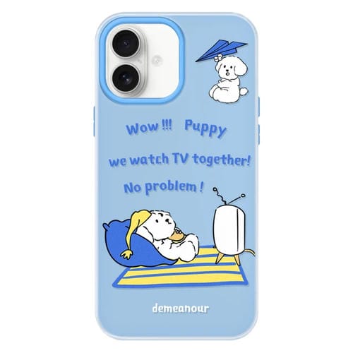 Funda híbrida TPU y Policarbonato iPhone 16 Plus con Tacto Sedoso (Tv Dog Blue)