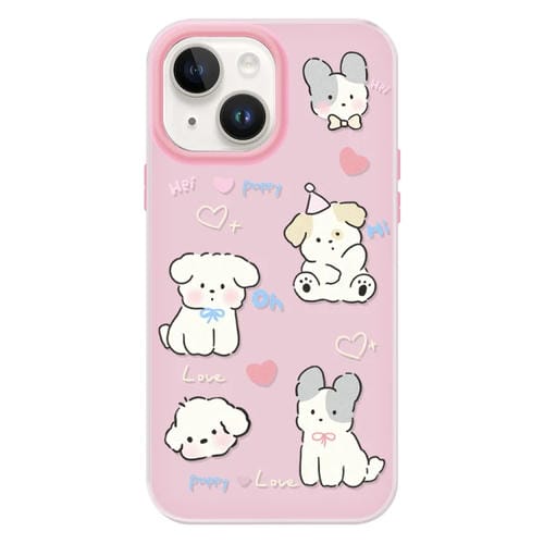 Funda híbrida TPU y PC iPhone 13 Tacto Sedoso (Rosa Love Puppy)